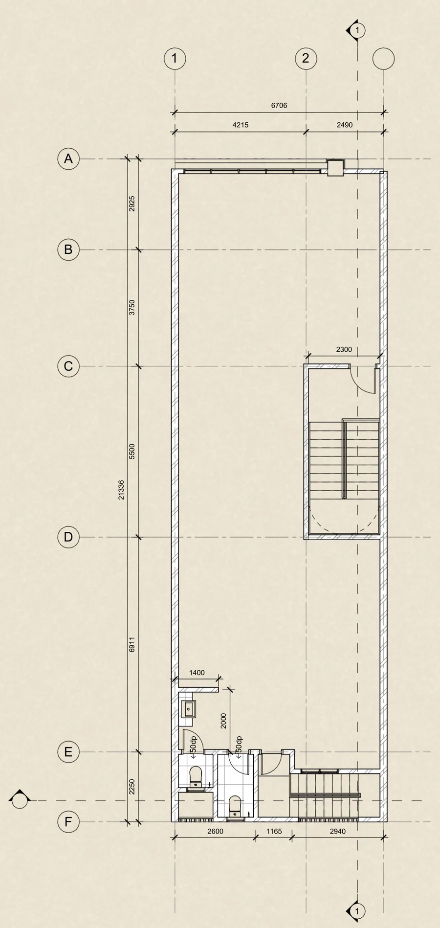 Second floor plan of a typical 22 x 70 Evergarden shop office